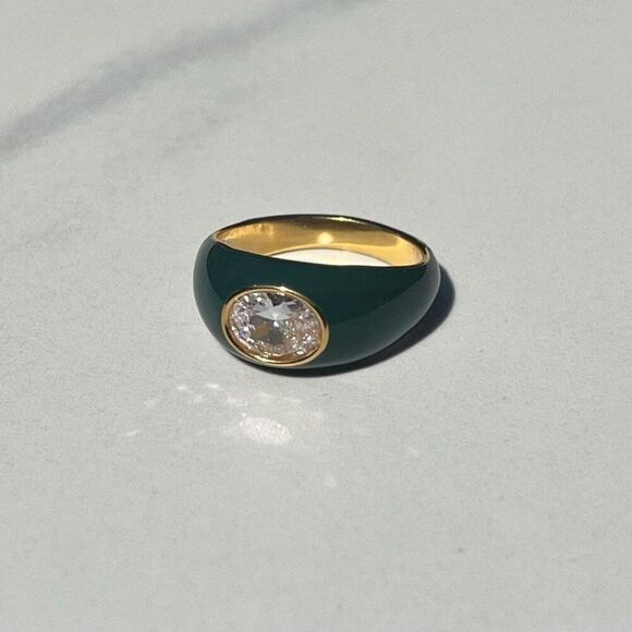 New! “Andy” Dark Green Enamel Ring - Picture 3 of 3